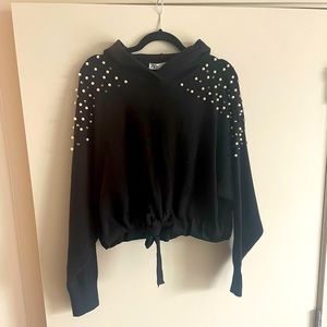 ZARA studded sweatshirt with tie at waist. Size: Small. Color: Black.